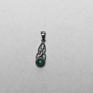 Sterling Silver Celtic Knot Pendant with Green Cabochon